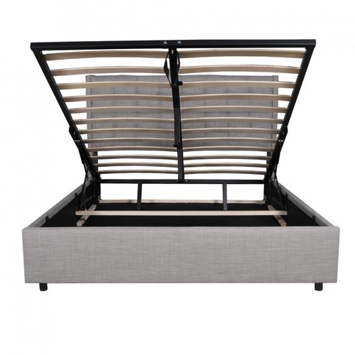 Lit Coffre 2 Places 160x200cm Tissu Gris Clair Avec Sommier Walle