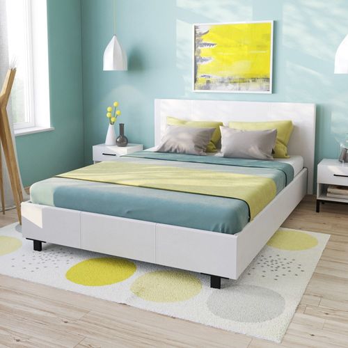 Lit 2 Places 140x190cm Blanc Avec Sommier Alata