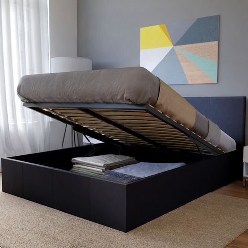 Lit Coffre 2 Places 140x190cm Noir Avec Sommier Bacelan