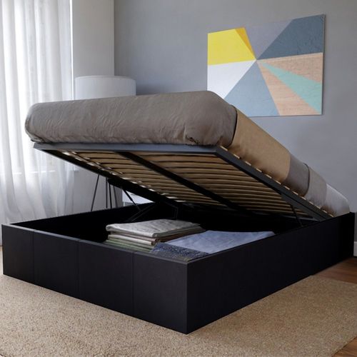 Lit Coffre 2 Places 140x190cm Noir Avec Sommier Turin