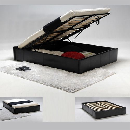 Lit Coffre 2 Places 140x190cm Noir Avec Sommier Turin