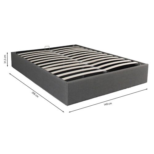 Lit Coffre 2 Places 140x190cm Gris Foncé Avec Sommier Geni