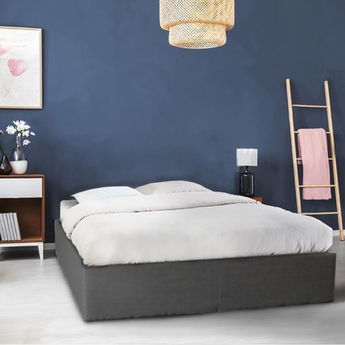 Lit Coffre 2 Places 140x190cm Gris Foncé Avec Sommier Geni