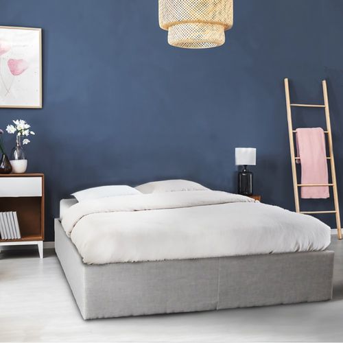 Lit Coffre 2 Places 160x200cm Gris Clair Avec Sommier Geni