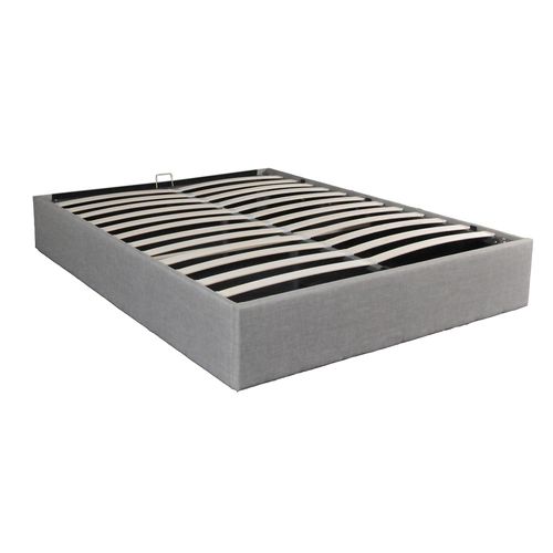 Lit Coffre 2 Places 160x200cm Gris Clair Avec Sommier Geni