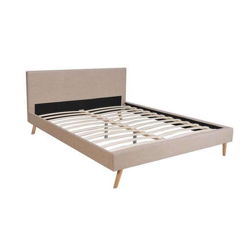 Lit 2 Places 140x190cm Beige Fioni Inclus Sommier Et Tête De Lit