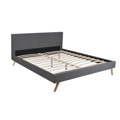 Lit 2 Places 160x200cm Gris Foncé Fioni Inclus Sommier Et Tête De Lit