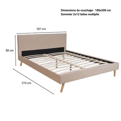 Lit 2 Places 180x200cm Beige Fioni Inclus Sommier Et Tête De Lit