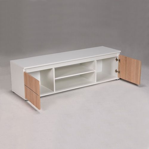 Meuble TV  140x38x40 Cm Avec 2 Portes - Blanc Et Chêne