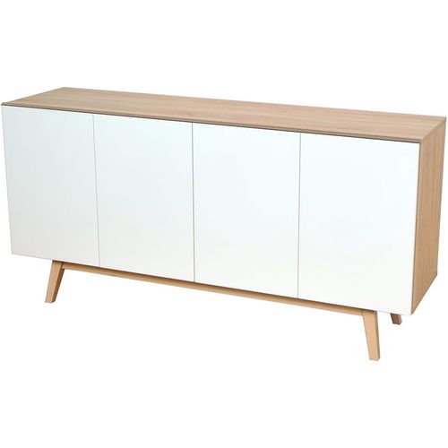Buffet Hona 160x42x80 Cm Avec 2 Tiroirs Intérieurs - Blanc Et Chêne