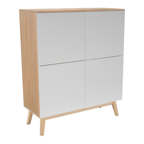 Buffet 100x42x120 Cm Avec 4 Portes Hona - Blanc Et Chêne