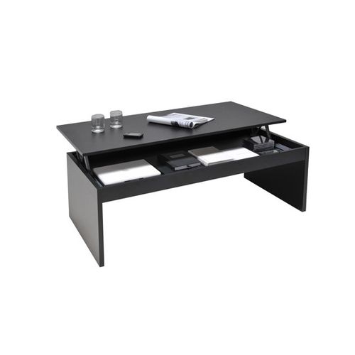 Table Relevable 120x60cm Noir Avec Étagère De Rangement Table Salon Bureau Daral