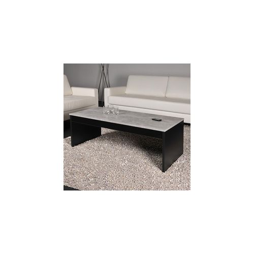 Table Relevable 120x60cm Noir Et Béton Avec Étagère De Rangement Table Salon Bureau Daral