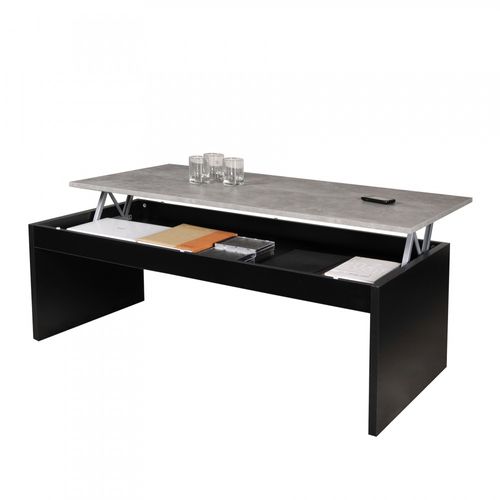 Table Relevable 120x60cm Noir Et Béton Avec Étagère De Rangement Table Salon Bureau Daral