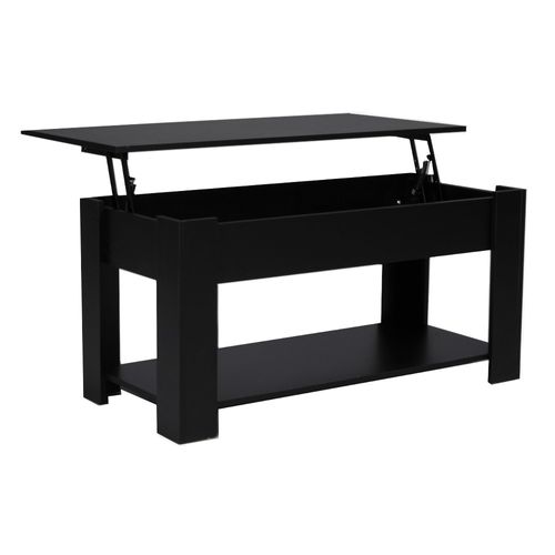 Table Relevable 100x50cm Noir Avec Étagère De Rangement Table Salon Bureau Ufuk