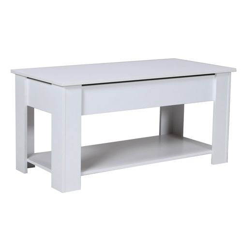 Table Relevable 100x50cm Blanc Avec Étagère De Rangement Table Salon Bureau Ufuk
