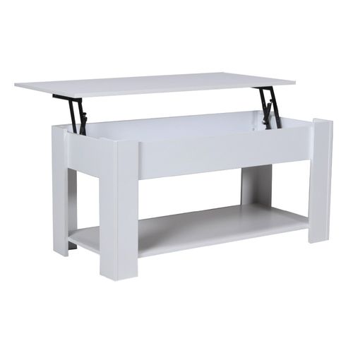Table Relevable 100x50cm Blanc Avec Étagère De Rangement Table Salon Bureau Ufuk