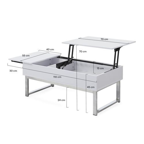 Table Relevable 110x55cm Blanc Table Salon Bureau Flau