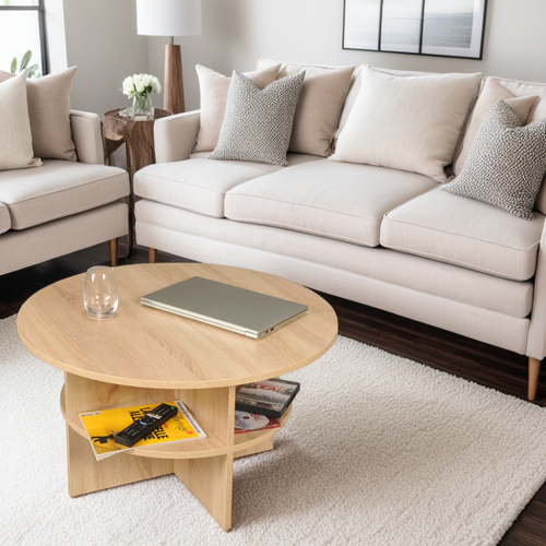 Table Basse Ronde 80cm 2 Plateaux Pratique Pour Le Rangement