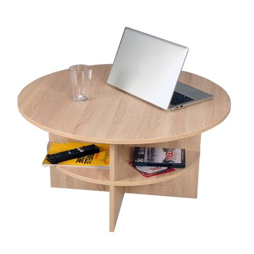 Table Basse Ronde 80cm 2 Plateaux Pratique Pour Le Rangement