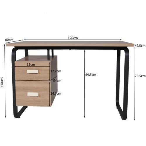 Bureau 120x60cm Couleur Chêne Et Metal Noir Avec 2 Tiroirs Perle