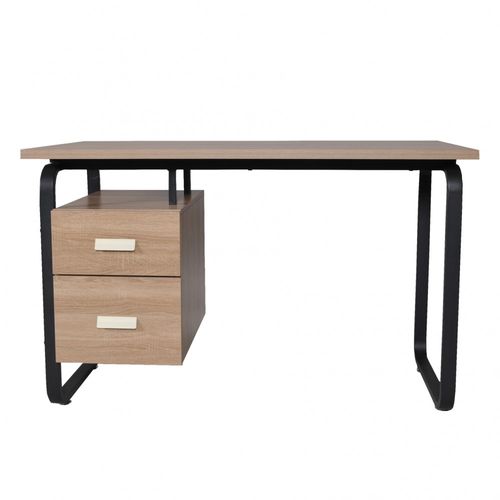 Bureau 120x60cm Couleur Chêne Et Metal Noir Avec 2 Tiroirs Perle