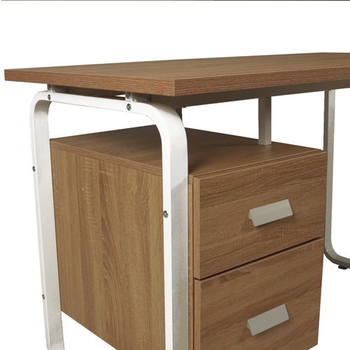 Bureau 120x60cm Couleur Chêne Et Metal Blanc Avec 2 Tiroirs Perle