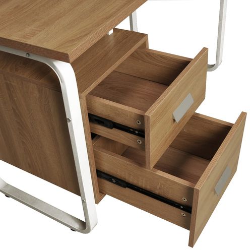 Bureau 120x60cm Couleur Chêne Et Metal Blanc Avec 2 Tiroirs Perle