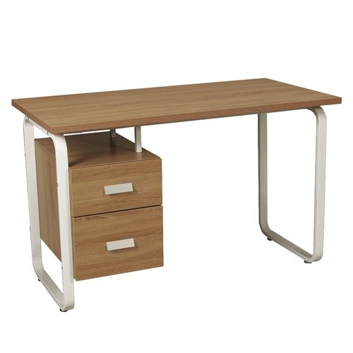 Bureau 120x60cm Couleur Chêne Et Metal Blanc Avec 2 Tiroirs Perle