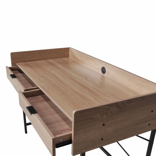 Bureau 123x54cm Couleur Chêne Et Metal Noir Cami Avec 2 Tiroirs