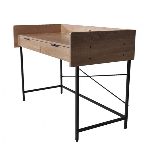 Bureau 123x54cm Couleur Chêne Et Metal Noir Cami Avec 2 Tiroirs