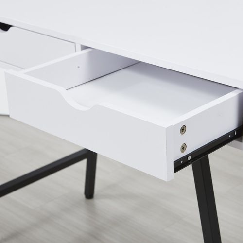 Bureau 100x48cm Couleur Blanc Et Metal Noir Batin Avec 2 Tiroirs