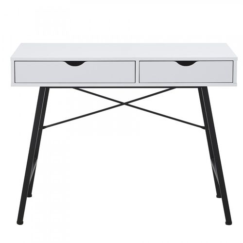 Bureau 100x48cm Couleur Blanc Et Metal Noir Batin Avec 2 Tiroirs