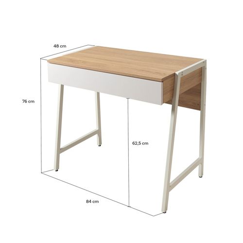 Bureau 80x48cm Couleur Chêne Et Blanc Polu Avec 1 Tiroir