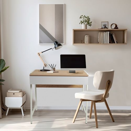 Bureau 80x48cm Couleur Chêne Et Blanc Polu Avec 1 Tiroir