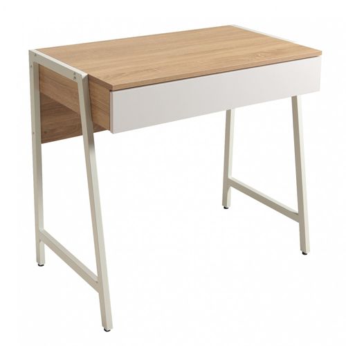 Bureau 80x48cm Couleur Chêne Et Blanc Polu Avec 1 Tiroir