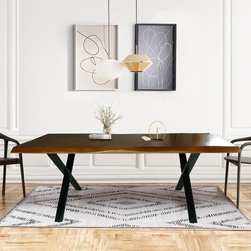 Table à Manger Bois Massif 90x200cm Couleur Naturel Pied Métal