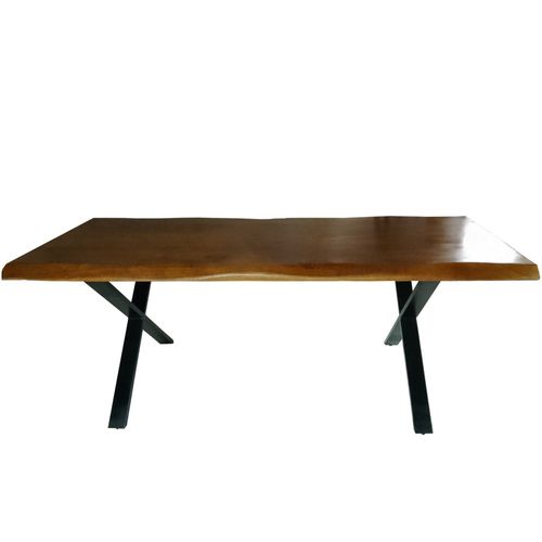 Table à Manger Bois Massif 90x200cm Couleur Naturel Pied Métal