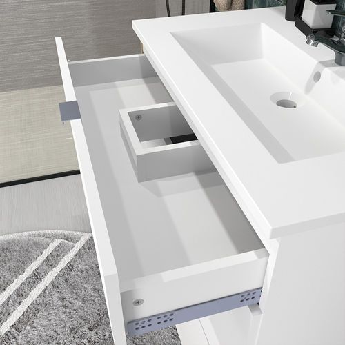 Meuble Vasque Salle De Bain Avec Lavabo 60x47x91cm Blanc Bello 3 Tiroirs