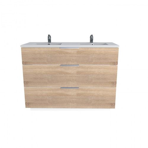 Meuble Vasque Salle De Bain Avec Lavabo 120xx47x91cm Couleur Chêne Bello 3 Tiroirs