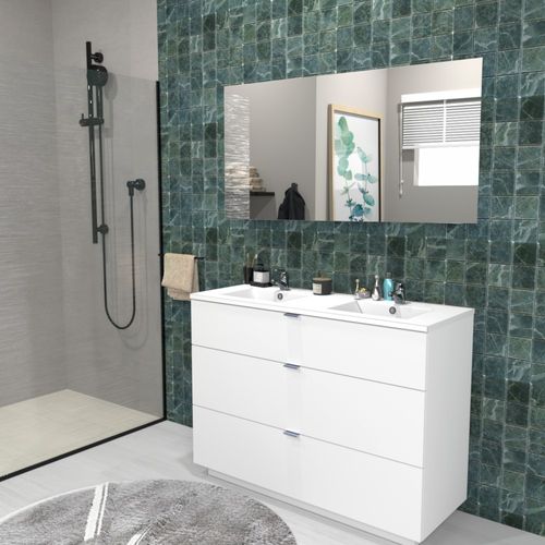 Meuble Vasque Salle De Bain Avec Lavabo 120xx47x91cm Blanc Bello 3 Tiroirs