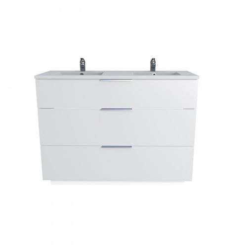 Meuble Vasque Salle De Bain Avec Lavabo 120xx47x91cm Blanc Bello 3 Tiroirs