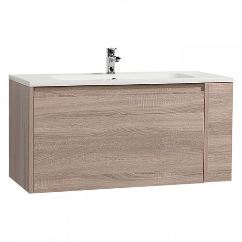 Meuble Vasque Salle De Bain Avec Lavabo 100x46x50cm Chêne Vela 1 Tiroir Et Étagère