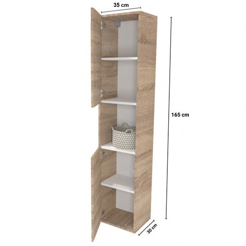 Colonne Meuble Salle De Bain 130x35x30cm 2 Portes Chêne Vela à Fixer Au Mur