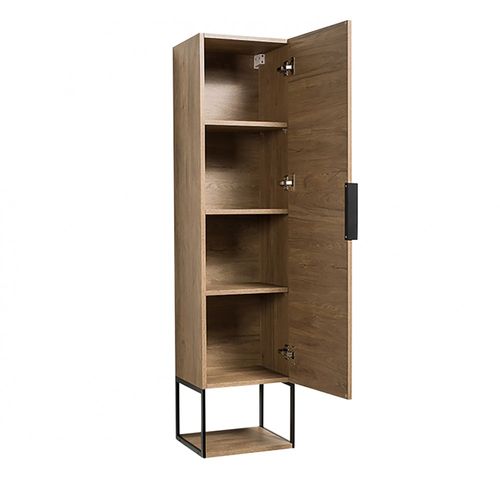 Ensemble Meuble Sous Vasque Avec Lavabo, Miroir Et Colonne De Rangement Maura Couleur Noyer