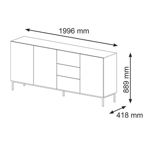 Buffet De Rangement Meuble Universel Blanc Mat 200x42x89 Ravi B Filet 2d3s Pied Cadré Or