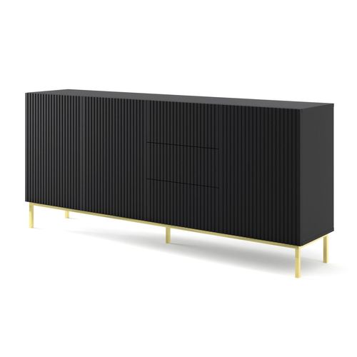 Buffet De Rangement Meuble Universel Noir Mat 200x42x89 Ravi B Filet 2d3s Pied Cadré Or