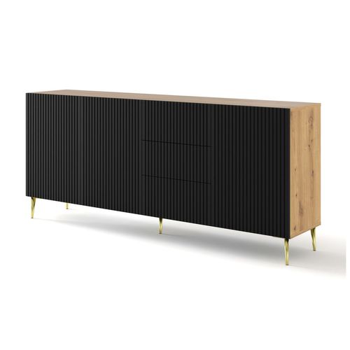 Buffet De Rangement Meuble Couleur Chêne Artisan Mat 200x42x87 Ravi B Filet 2d3s Pied Or