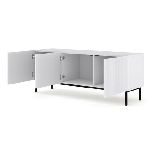 Meuble TV Meuble Hi-fi Sur Pied Blanc Mat 150x42x58cm Ravi B Filet Pied Cadré Noir