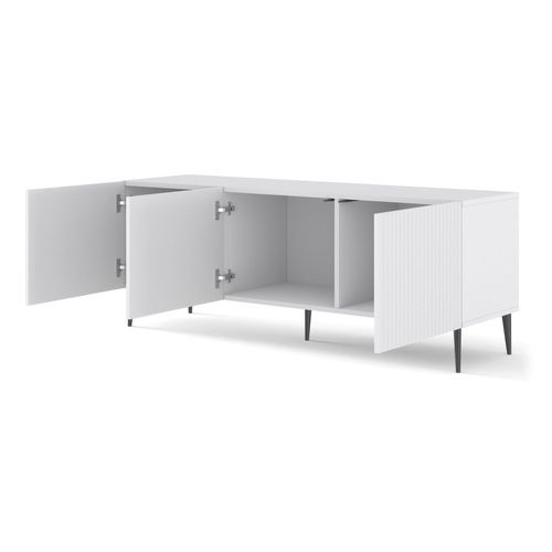 Meuble TV Meuble Hi-fi Sur Pied Blanc Mat 150x42x56cm Ravi B Filet Pied Noir